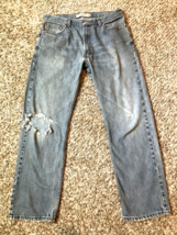 Levis 505 Jeans Mens 36x32 Blue Denim All Cotton Regular Fit Distressed ... - £28.78 GBP