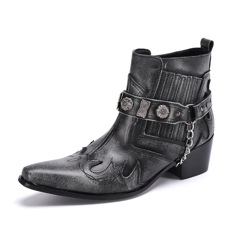 Winter  Leather Men Ankle Boots  Decoration Retro High Top Quality boy Botas Hom - £223.55 GBP