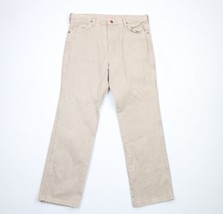 Vintage 90s Wrangler Mens 34x30 Distressed Straight Leg Denim Jeans Beige Cotton - £34.84 GBP