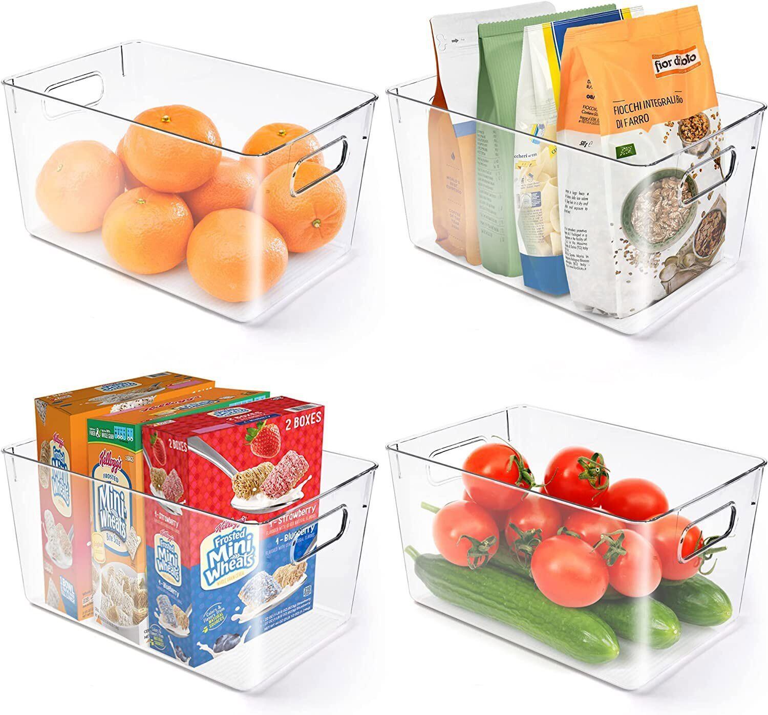 Clear Plastic Storage Bins Fridge Storage Containers Pantry Organizer Pack Of 4 - £38.74 GBP