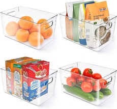 Clear Plastic Storage Bins Fridge Storage Containers Pantry Organizer Pack Of 4 - £39.16 GBP