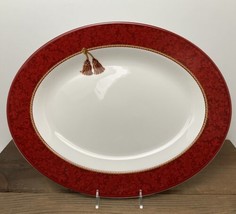 Hallmark Sakura Holiday Abundance Platter 14” Red Border w Tassels - $24.70