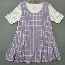 LuLaRoe Womens Shirt Size S Purple Plaid Stretch Tunic Short Sleeves Scoop Neck - £7.86 GBP