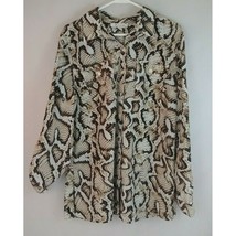 JM Collection Animal Print Long Roll/Tab Sleeved Button Shirt Size 14 - £9.88 GBP