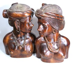 Carved Wood Ethnographic Nude Bust or Sculpture - Pair of 2 as pictured - $49.99