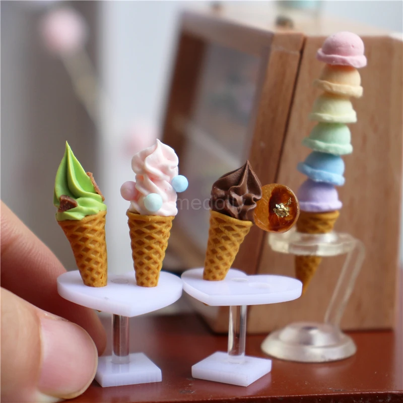 1/12 Scale Cute Mini Ice Cream Cone Dollhouse Kithcen Miniature Food for OB11 - £8.62 GBP+