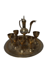 Vintage Brass Turkish Arabic Dallah Tea Set - 6 Goblet Cups, Snake Teapo... - $29.10