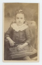 Antique CDV Circa 1870s Adorable Young Girl in Dress Sitting in Chair Waverly IA - £7.49 GBP