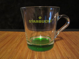 Starbucks Clear Glass Coffee Mug Tea Cup / Green Tinted Base &amp; Logo - £7.83 GBP