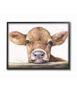 Stupell Industries Cute Baby Cow Animal Watercolor Painting Black Framed... - £43.17 GBP