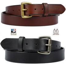 BUFFALO BELT - 1¼&quot; Soft &amp; Supple Leather with Roller Buckle Amish Handma... - £43.10 GBP+