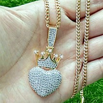 1.50CT Redondo Imitación Diamante Corona Corazón Hombre Colgante 14k Yellow Oro - £163.47 GBP