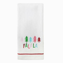 Fa La La Christmas Tree Hand Towels Set of 2 White Holiday Winter Embroidered - £26.21 GBP