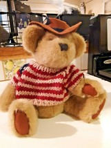 Brown Teddy Bear Stuffed Plush cowboy hat American Flag USA Sweater - £11.65 GBP