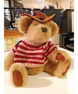 Brown Teddy Bear Stuffed Plush cowboy hat American Flag USA Sweater - £11.43 GBP