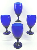 4 Libbey Teardrop Cobalt 7&quot; Iced Tea Glasses Vintage Blue Stemmed Wine Glass Set - £37.09 GBP