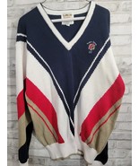 La Mode V-Neck Sweater Indian Spring Country Club Marlton NJ Red Blue Large - $75.44 CAD