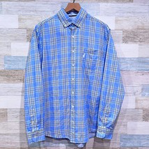 Johnnie O Double Cloth Button Down Shirt Blue Plaid Long Sleeve Mens Large - £34.95 GBP