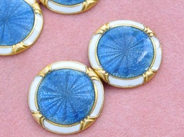 ANTIQUE ART DECO BLUE &amp; WHITE GUILLOCHE ENAMEL 18K DOUBLE CUFFLINKS 1920... - $1,642.41
