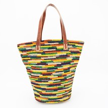 Colorful Summer Bucket Large Raffia Tote Bag - £130.87 GBP