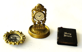 Lot 3 Vintage Dollhouse Miniatures Holy Bible &amp; Mantel Clock &amp; Framed Picture - £15.45 GBP