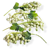 Sugared Green Grape Clusters 4 Piece Set Glass Beaded Faux Fruit Frosted Leaves - £50.63 GBP