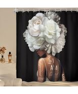 Riyidecor African American Shower Curtain 72x72 White Peony Floral 12 Hooks - €13,96 EUR
