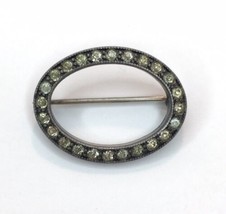 Antique Oval Rhinestone Brooch Tested As Sterling Silver Unmarked - £18.80 GBP