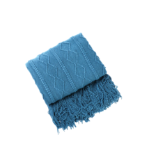 Anyhouz Blue Throw Blanket Faux Cashmere Sofa Cover Vertical Bar Diamond Knit Pl - £49.29 GBP