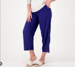 Susan Graver Pure Linen Blend Crop Pants w/Lace Inset (Twilight Blue, S) A508747 - £20.94 GBP