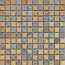 Glass Metal Mix Mosaic Tiles Rose Gold Gray Unpolished Stone Wall and Fl... - $15.99+