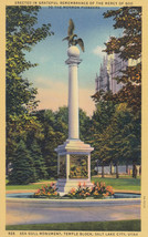 Linen Postcard B240 Sea Gull Monument Temple Block Salt Lake City Utah Pioneers - $6.24