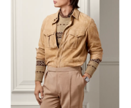 Camisa de ante marrón para hombre, chaqueta de camionero de cuero, talla... - £111.90 GBP