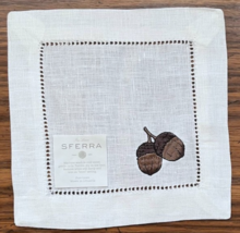 Sferra Autumn Embroidered Cocktail Napkins 100% Linen 6x6" Set of 4 New - $29.90