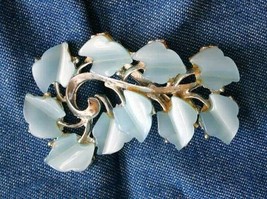 Vintage Mid Century Modern Blue Moonstone Lucite Silver-tone Leaf Brooch 2 3/8&quot; - £14.57 GBP