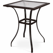 Outdoor Patio Rattan Wicker Bar Square Table Glass Top Yard Garden Furni... - $140.99