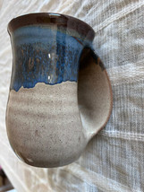 Neher Hand Warming Drip Glaze Pottery Mug  Blue Brown Coffee Cup Right Hand - £11.41 GBP