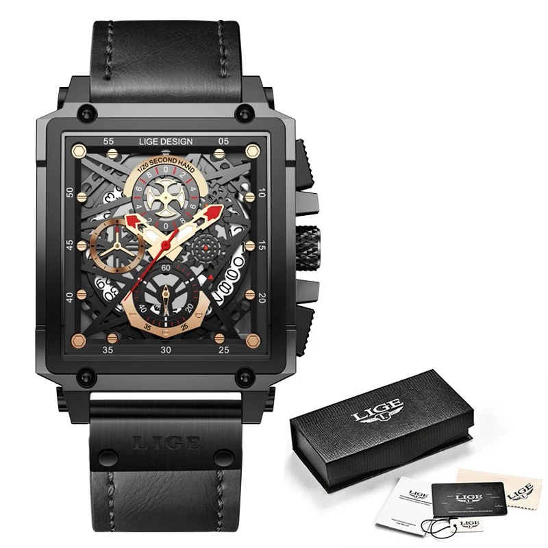 New Men Watches Top Brand Luxury Hollow Square Sport Watch For Men Fashi... - £48.15 GBP