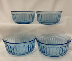 Vintage Fortecrisa Blue Azure Ice Blue 4 Glass Ribbed Bowls Mexico Forte... - £31.00 GBP
