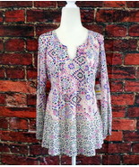 Style &amp; Co Womens Babydoll Blouse Petite M Spring Awakens Mosaic Print - £12.95 GBP