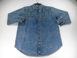 Club Z Denim Womens Blue Jean Shirt Long Sleeve  100% Cotton Small - $17.09