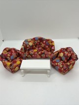 Dollhouse Miniature Living Room Fabric Wood Sponge Sofa 2 Chairs Coffee ... - £22.05 GBP