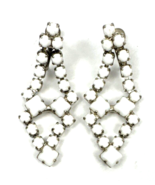 Vintage Milk Glass Dangle Earrings White Chandelier Silver Tone Prong 2&quot; - $45.00