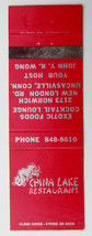 China Lake Restaurant - Uncasville, Conncticut 20 Strike Matchbook Cover CT - £1.19 GBP