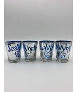 Set Of 4 SeaWorld Shot Glasses Mouth blown Glass NWT killer Whale Design... - £19.92 GBP