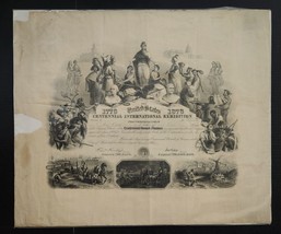 1876 antique CENTENNIAL INTERNATIONAL EXHIBITION CERTIFICATE stock board... - $589.05