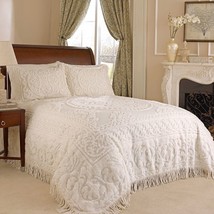 King size 100% Cotton Chenille Bedspread in White Ivory Light Beige Ecru... - $282.49