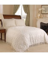 King size 100% Cotton Chenille Bedspread in White Ivory Light Beige Ecru... - $5,261.28 MXN