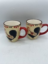 Pfaltzgraff Garden Rooster Set of 2 Coffee Mug, Brown Rim Red Handle 4 1... - £19.75 GBP