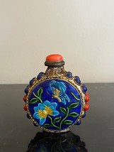 Vintage Chinese Brass Handwork Multi Beads and Enamel Snuff Bottle - $49.00